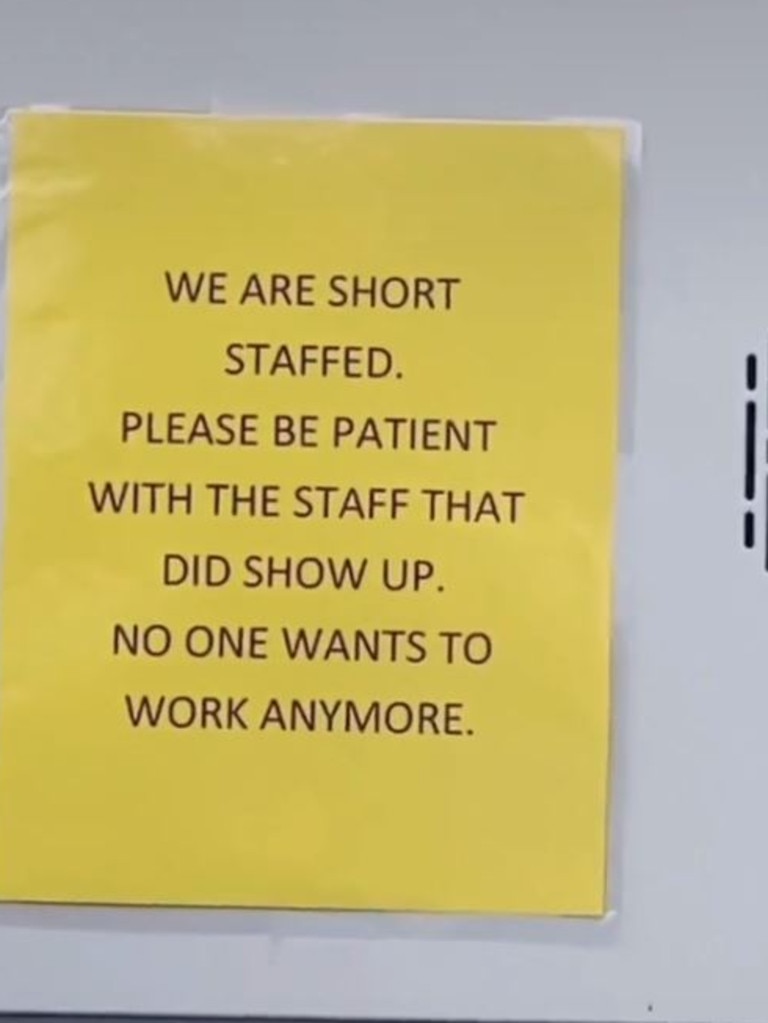 The sign declares ‘no one wants to work anymore’. Picture: TikTok/brittanyjade903