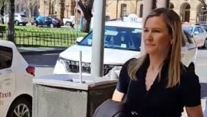 Teacher, marathon runner and mother Julia Hodge outside the District Court, where she gave a victim impact statement against her ex-husband, former Norwood footballer Matthew Vidic, who twice threatened to burn her alive. Picture: Sean Fewster