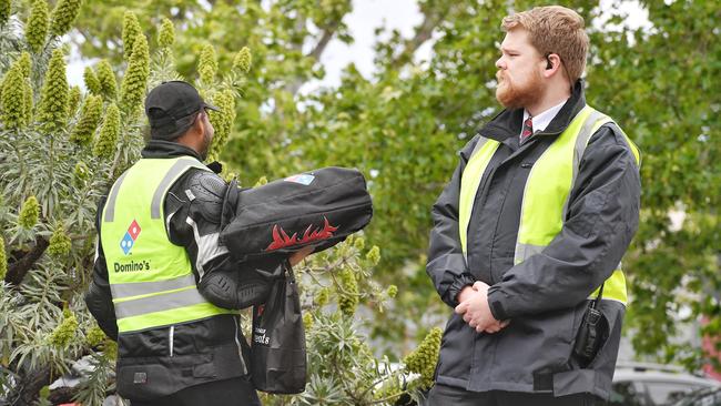 Pizza is delivered to Parkville Youth Justice Centre in November. Picture: Jason Edwards