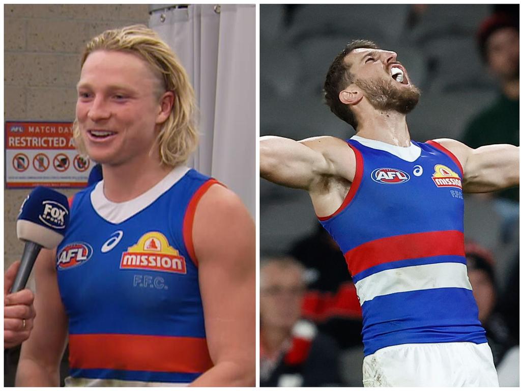Western Bulldogs players Cody Weightman / and Marcus Bontempelli.