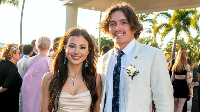 Jasmin Gardner with Aaron Steveson at the Mackay Northern Beaches State High School Senior Formal Class of 2022 held at Mantra Mackay Marina. Picture: Michaela Harlow