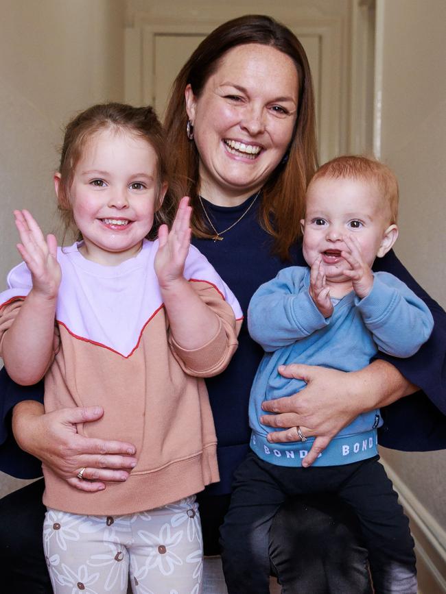 Georgina Brodie children, Lola, 3, and Edward, 10 months. Picture: Justin Lloyd