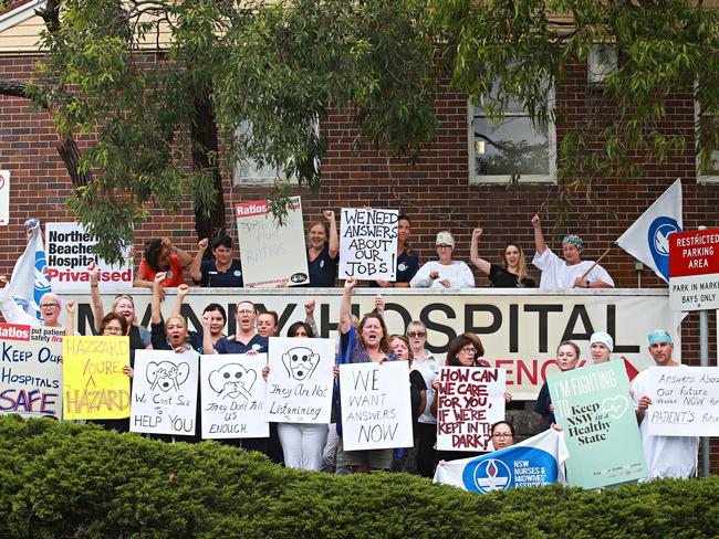 Manly Hospital nurses protesting over job concerns. Picture: Adam Yip.