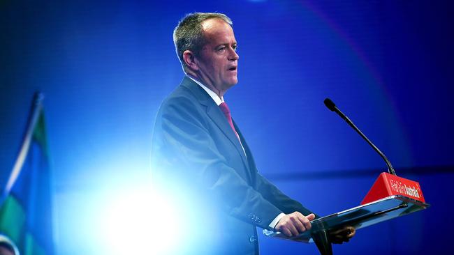 Labor leader Bill Shorten delivers his opening address during the 2018 ALP National Conference in Adelaide. Picture: Mark Brake/Getty 