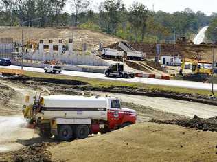 ALL GO: The view of the new bridge going up on the Warrego Hwy at the Blacksoil interchange looking towards the Brisbane Valley Hwy. Picture: Claudia Baxter