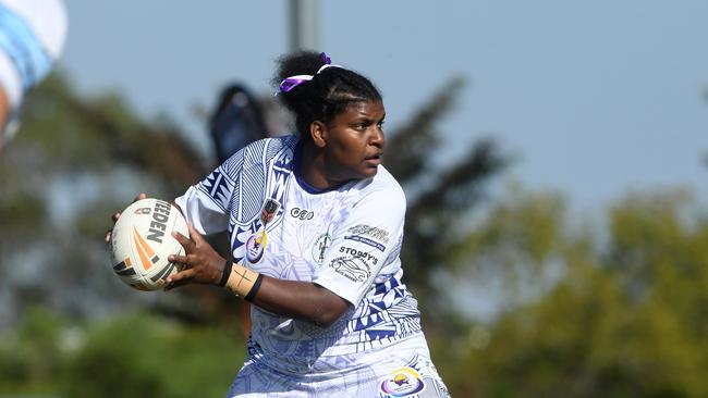 Darwin Brothers' Womens Elisa Niki plays against Sharks in the Humpty Dumpty Foundation round of 2022 NRLNT season. Picture: (A)manda Parkinson