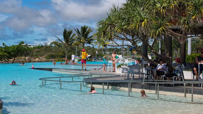 Yeppoon, Queensland, Australia - April 20, 2022: Beautiful swimming lagoon on the beach in Yeppoon, Australia