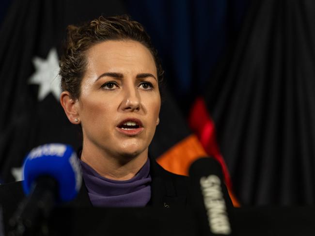 Northern Territory Chief Minister Lia Finocchiaro holds a press conference at the Parliament, Darwin. Picture: Pema Tamang Pakhrin