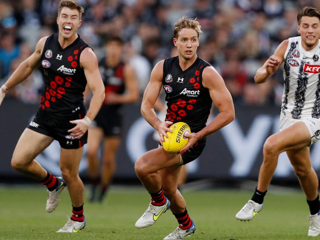 Darcy Parish found a mountain of footy. Picture: AFL Photos/Getty Images