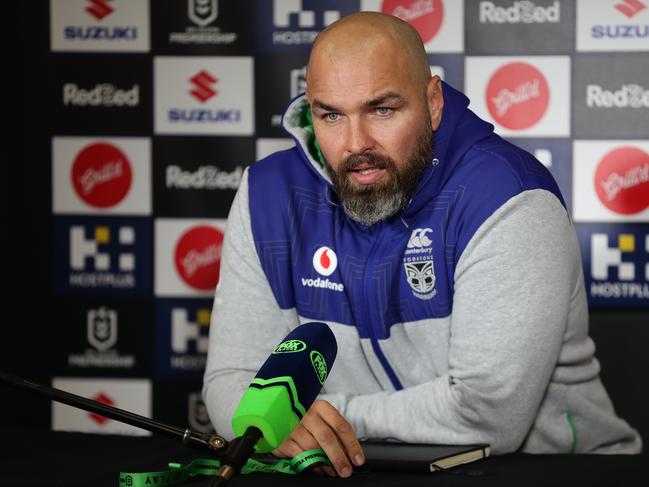 SYDNEY, AUSTRALIA - JUNE 26: Warriors interim head coach Todd Payten speaks to media in the post match press conference during the round seven NRL match between the Melbourne Storm and the New Zealand Warriors at Netstrata Jubilee Stadium on June 26, 2020 in Sydney, Australia. (Photo by Mark Metcalfe/Getty Images)