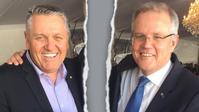 The bromance is over: Ray Hadley is hugely unimpressed with Scott Morrison, with whom he is pictured at a Glenn Wheeler fundraiser last year, ‘dudding’ him for the ABC.