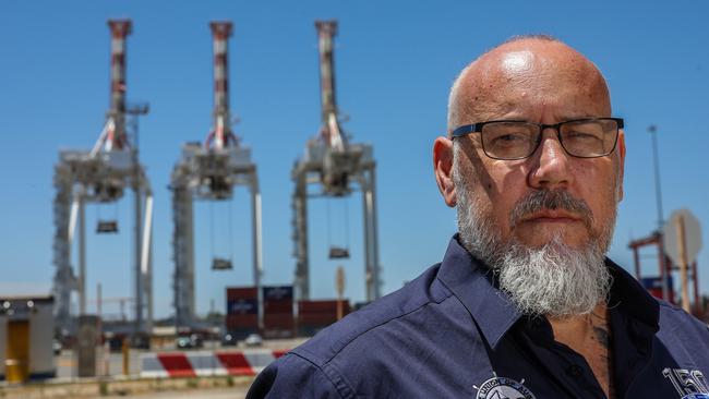 MUA Assistant National Secretary Adrian Evans outside the DP World terminal at Fremantle.