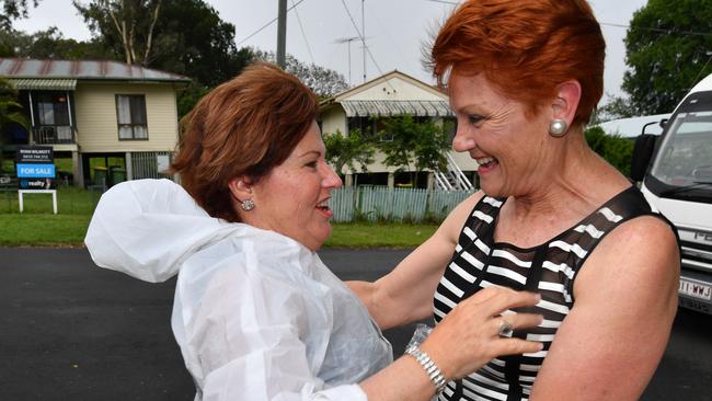 ALP member for Bundamba, Jo-Ann Miller’s warm embrace with One Nation leader Senator Pauline Hanson upset many within the Queensland Labor Party and the CFMEU. Picture: AAP/Darren England