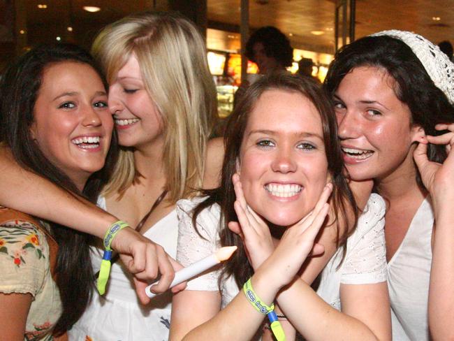 Social photos from Wednesday night of the 2008 Schoolies festival in Surfers Paradise. Photo of (L-R) Sarah Donovan, Claire Laaja, Stephanie Cusack, Emma Degnian and Georgia Dixon.