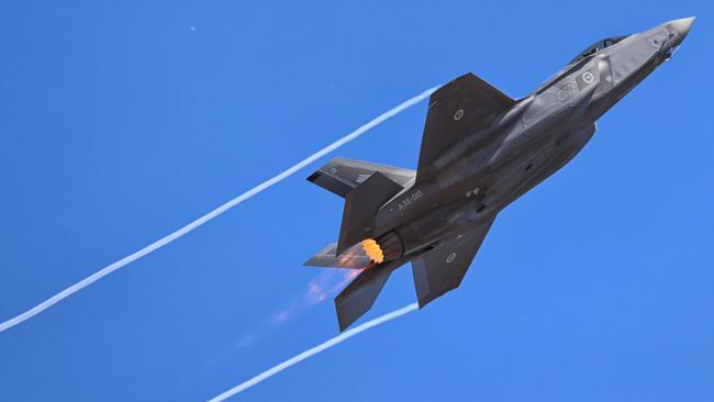 The 2019 Australian International Airshow at Avalon Airport where the RAAF put on a practice run called 'The Hour of Power', before the official trade day starts tomorrow. The  F-35A Joint Strike Fighter.  Picture: Alex Coppel.