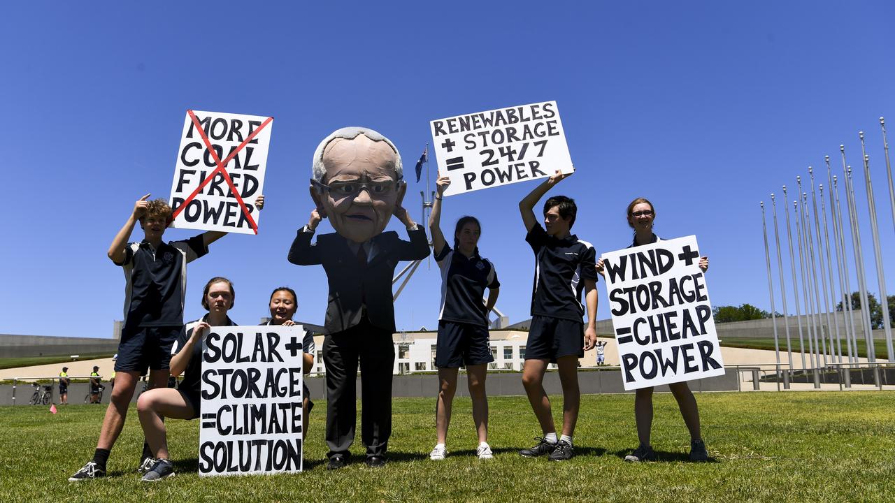 These school students peacefully protested at a climate change rally outside Parliament House in Canberra in 2019. Picture: AAP Image