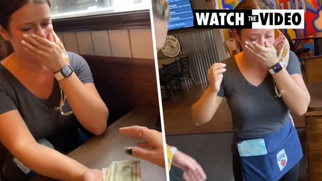 Emotional moment waitress receives $465 tip