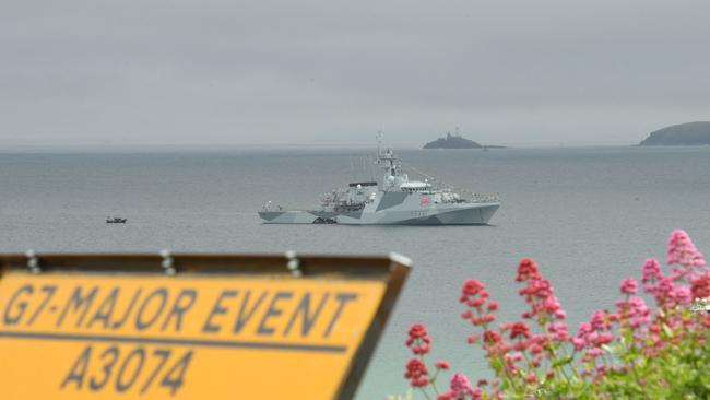 The offshore naval vessel HMS Tamar patrols off St Ives, Cornwall ahead of the G7 summit. Picture: AFP