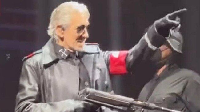 Roger Waters, on stage in Berlin last May, dressed in a Nazi-style uniform while posing as an Israeli soldier. Picture: Twitter