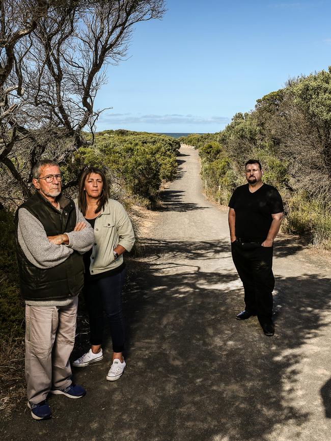 Simon’s dad Chris Gaskill, sister Amanda Gaskill and best friend Cam Miller. Picture: Julian Kingma