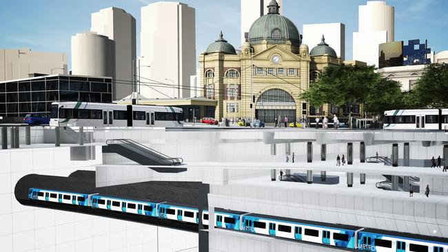 An artist’s impression of how Melbourne Metro station CBD South would look.