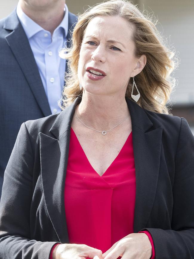 Labor Leader Rebecca White and Bastian Seidel MLC at Huonville High School. Picture: Chris Kidd