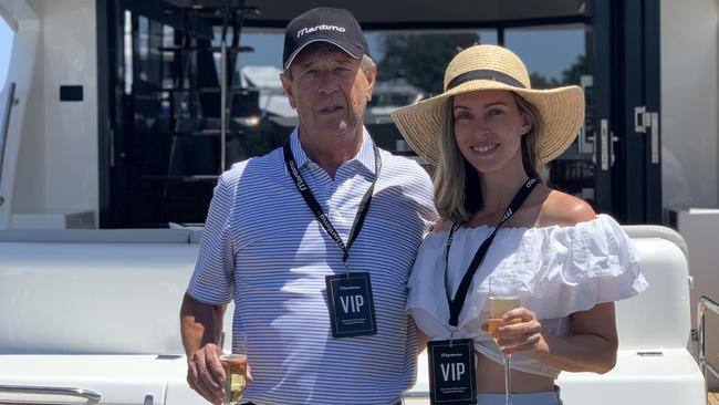 Jim Nelson and daughter Natasha at the Sanctuary Cove Boating Festival. The grandfather has purchased a M51 Maritimo Flybridge Cruiser.