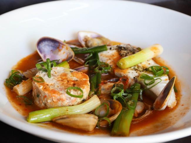 Glebe Point Diner’s market fish with pipis. Picture: Jenifer Jagielski