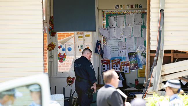 The badly damaged Banksia Road Primary classroom. Picture: Jonathan Ng