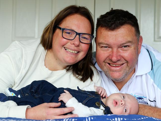 Kathryne and Matt Tabb with Charlie, four months old, who was born at 28 weeks. Picture: Alison Wynd