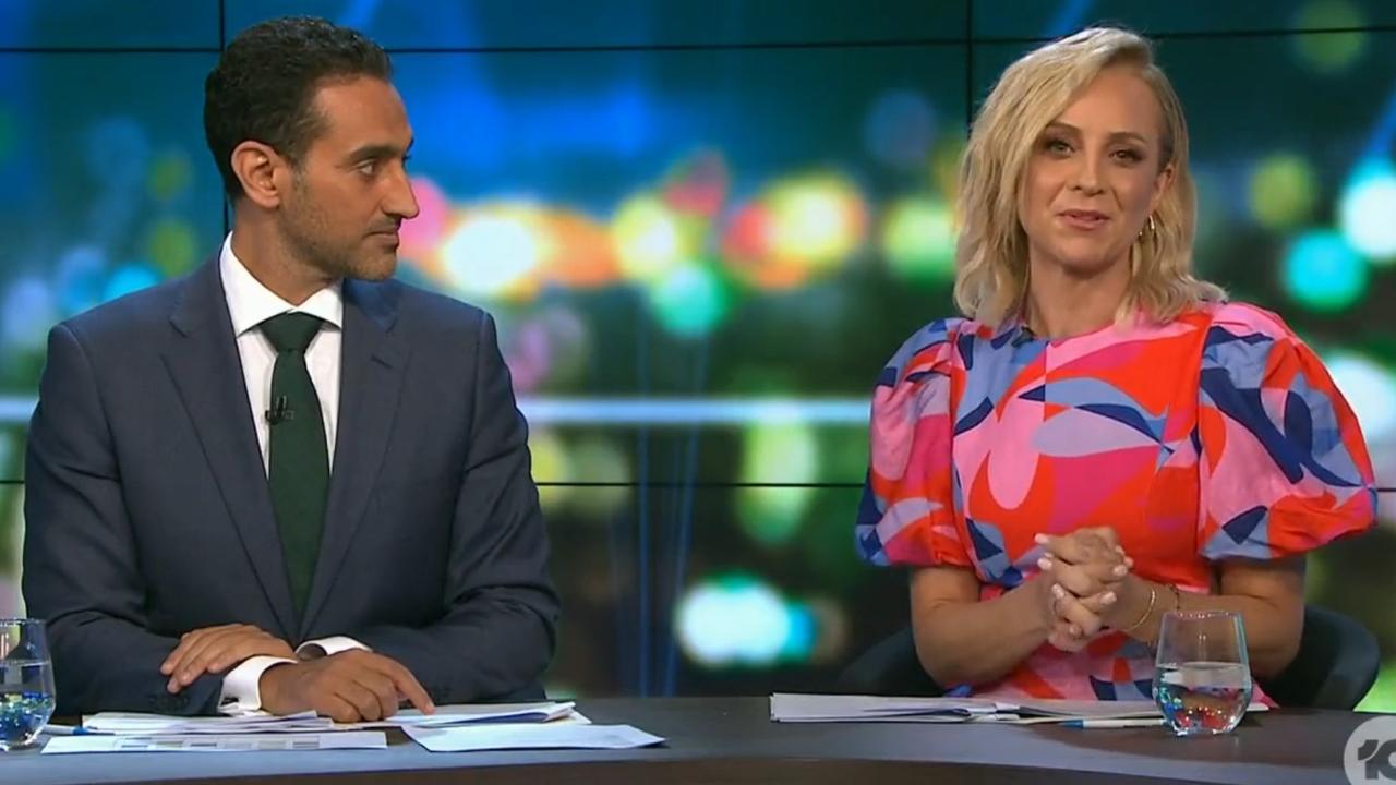 Bickmore and her The Project co-host Waleed Aly. Picture: Channel 10