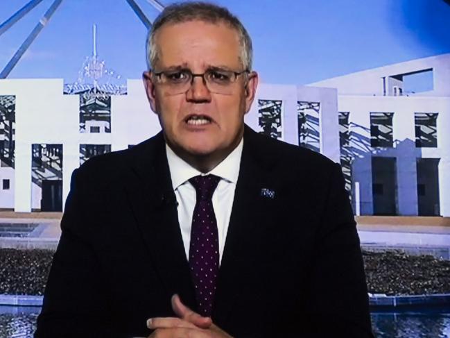 CANBERRA, AUSTRALIA - NewsWire Photos JUNE 21, 2021: Prime Minister of Australia, Scott Morrison during Question Time (in quarantine) at Parliament House in Canberra. Picture: NCA NewsWire / Martin Ollman