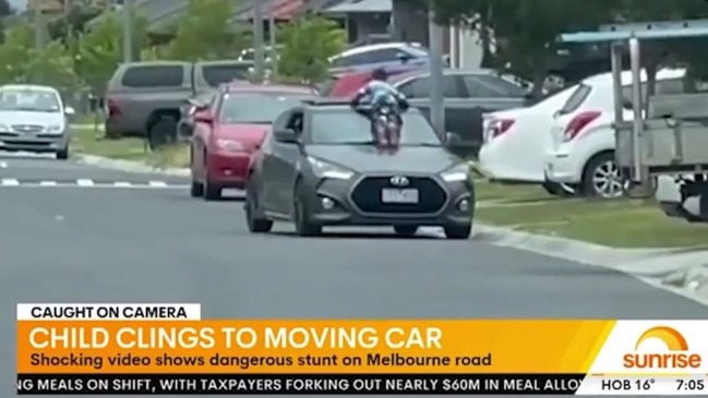 Horrifying footage of child caught car surfing (Sunrise)