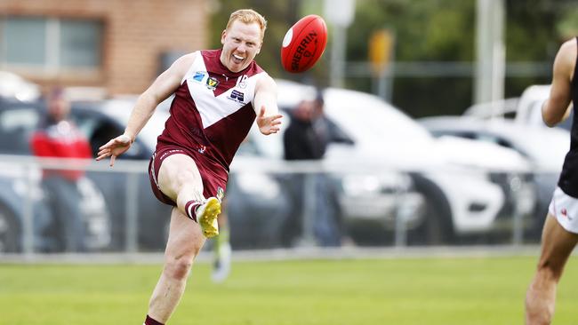 Round 10 TSL game between Clarence v North Launceston from Richmond Oval. Clarence's Josh Green kicks forward. Picture: Zak Simmonds