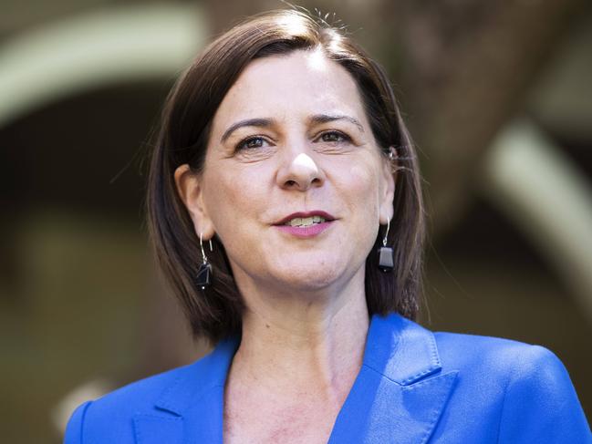 LNP Leader Deb Frecklington addresses media at the Parliament House, Alice St, Brisbane City, Brisbane, 4th of October 2020. (News Corp/Attila Csaszar)