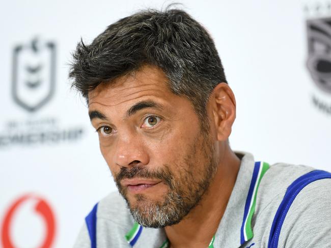 GOLD COAST, AUSTRALIA - MARCH 21: Warriors Coach Stephen Kearney speaks at a press conference after the round 2 NRL match between the New Zealand Warriors and the Canberra Raiders at Cbus Super Stadium on March 21, 2020 in Gold Coast, Australia. (Photo by Bradley Kanaris/Getty Images)