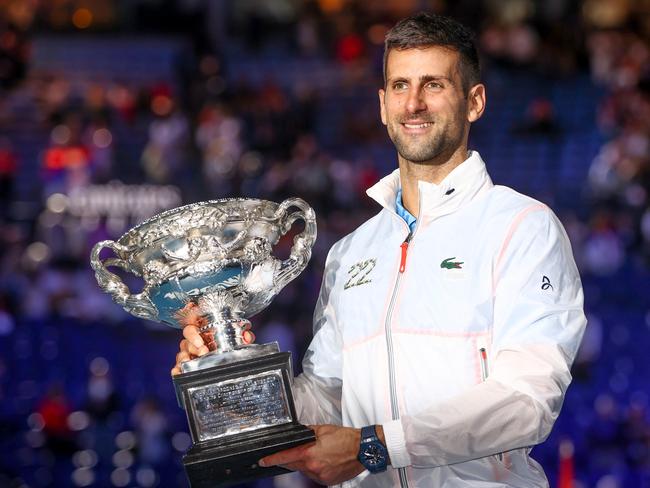 MELBOURNE . 29/01/2023.  TENNIS.  Australian Open at Melbourne Park.  Stefano Tsitsipas vs Novak Djokovic on Rod Laver Arena. Novak Djokovic wins the Australian open . Pic: Michael Klein