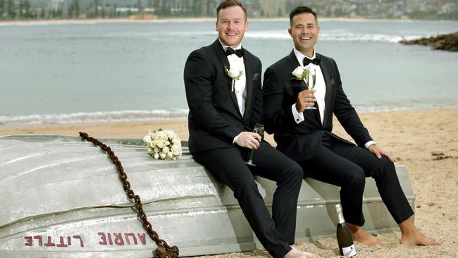 Dan Waknin and James Hanley married at the British Consulate at Circular Quay under British marriage equality legislation. Picture: Adam Ward