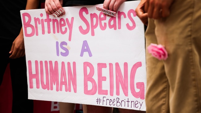 #FreeBritney activists protest at Los Angeles Grand Park during a conservatorship hearing for Britney Spears on June 23, 2021 in Los Angeles, California. Picture: Getty Images