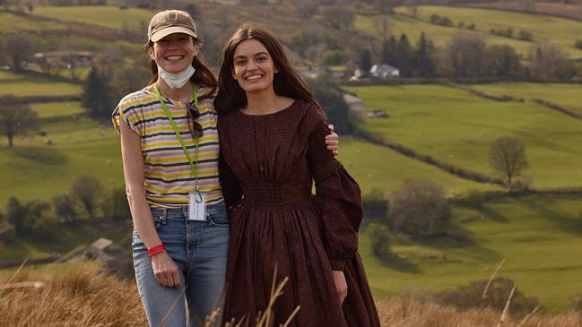 O’Connor with Emma Mackey on the set of Emily.