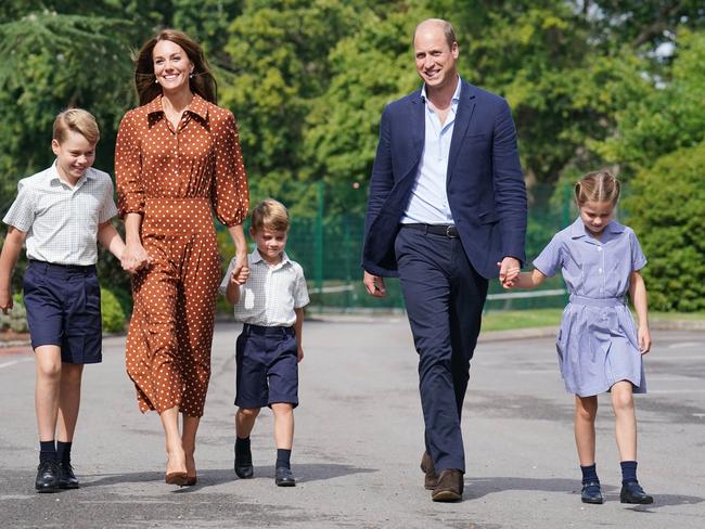 Kate and William walking their children to Lambrook School, near their Windsor home, in September 2022. Picture: Jonathan Brady - Pool/Getty Images