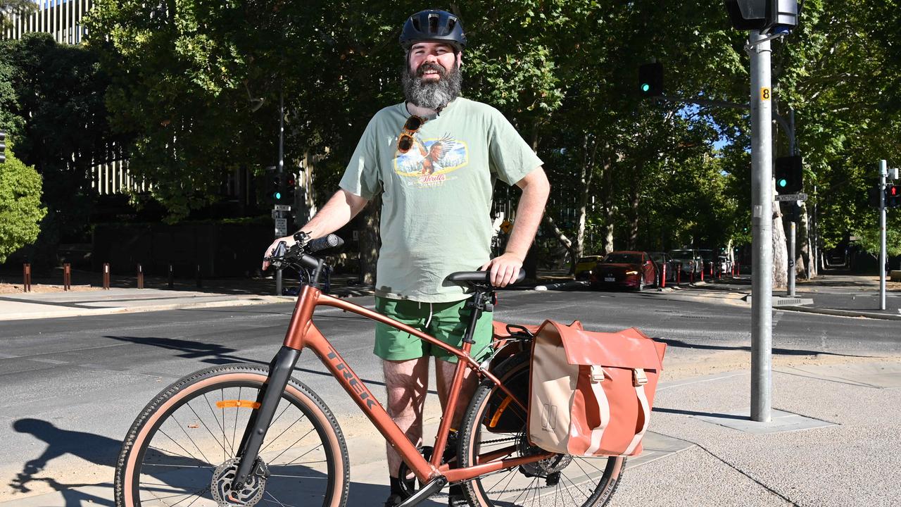 Lawyer Ryan Caldwell next to the newly-opened North-South Bikeway extension, part of a $12m project connecting the inner north and south. Picture: Keryn Stevens