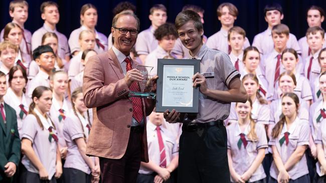 Glasshouse Christian College: Josh Ford with Cr Rick Baberowski. Photo: Jordan Bull of JBull Photography