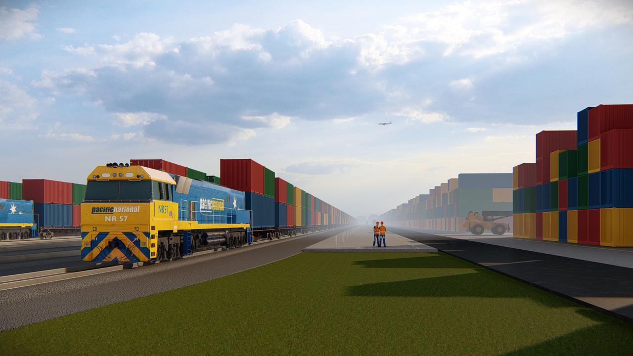 An artist's impression of how the Inland Rail multimodal freight hub at Wellcamp will look.