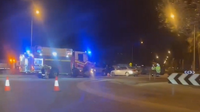 The aftermath of a nasty two vehicle hit and run car crash at the intersection of Duckworth Street and Woolcock Street in Garbutt, Townsville, at 9.14pm on Saturday night.