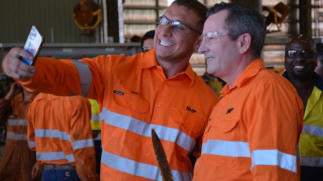 Former premier Mark McGowan visits the BHP South Flank iron ore mine. Picture: NewsWire / Rebecca Le May