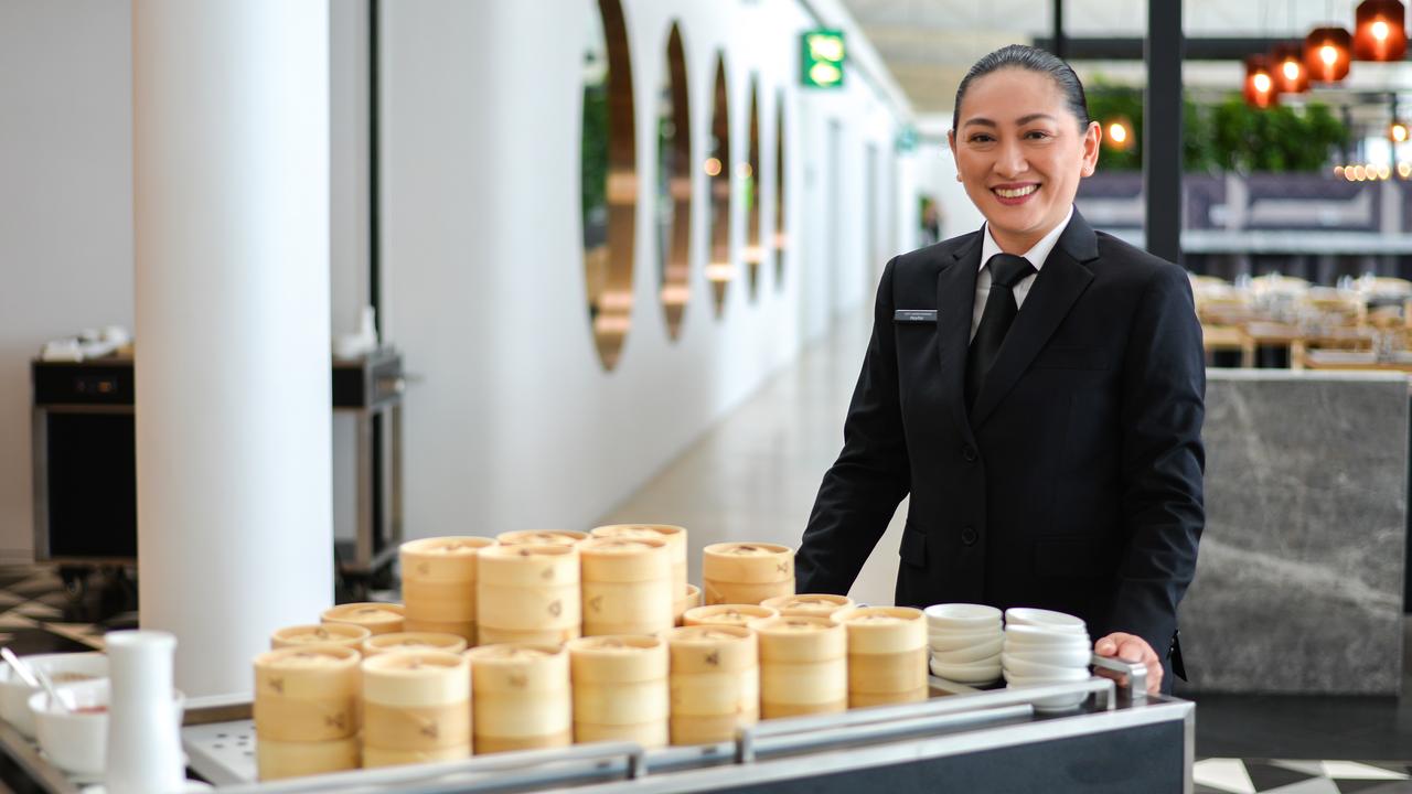 The famous yum cha trolley at the Qantas Hong Kong lounge. Picture: Qantas