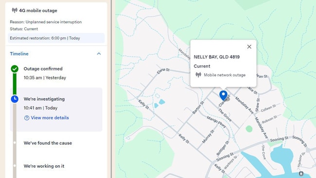 A screenshot of the Telstra outages web page on Saturday morning (September 14).