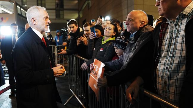 Labour Party leader Jeremy Corbyn arrives at Media City ahead of the televised debate. Picture: Getty Images