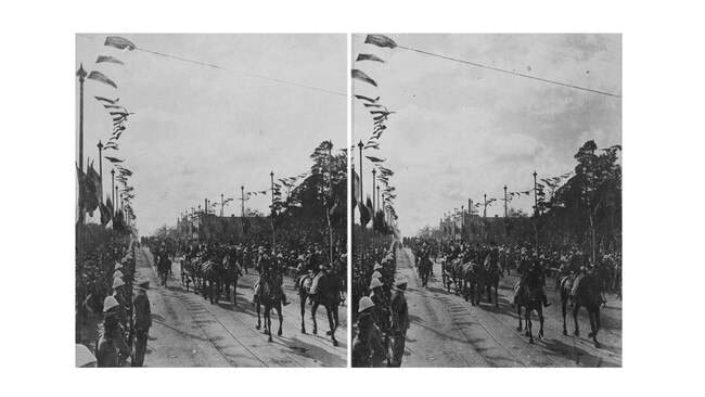 A parade for the Duke of York on Evelyn St, later renamed Nicholson St, in 1901. Picture: State Library of Victoria